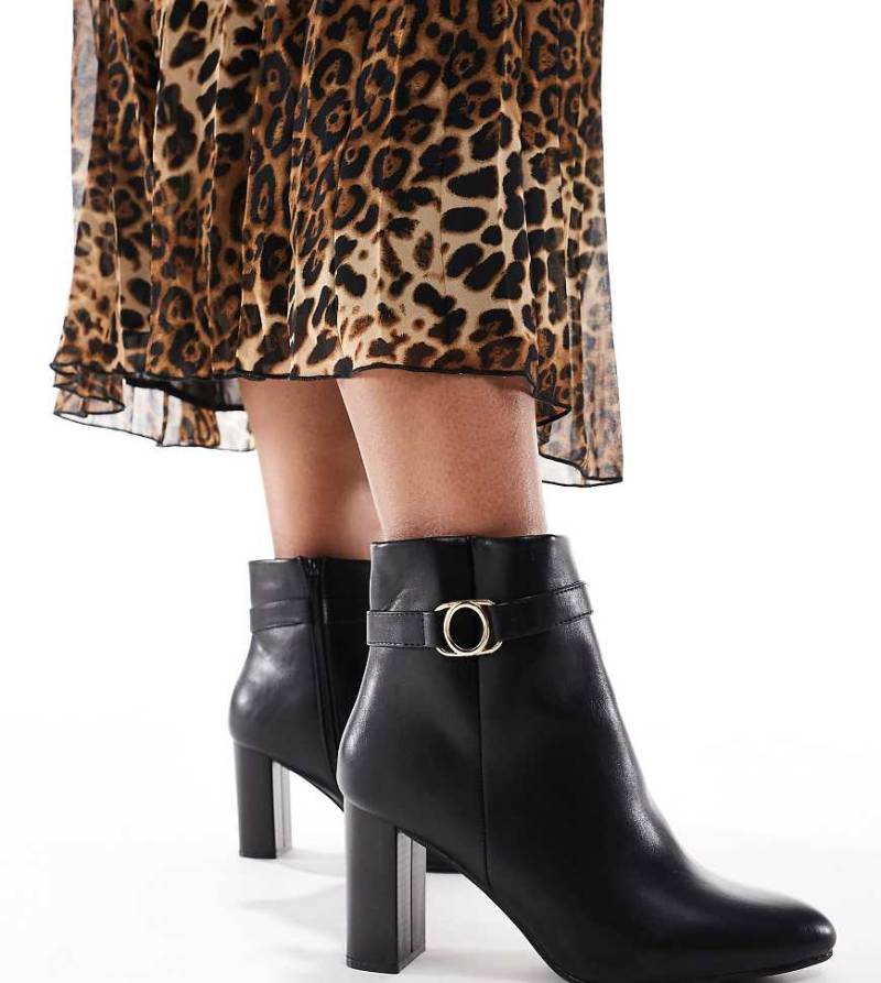 Yours - Ankle-Boots in Schwarz mit Blockabsatz und Riemen von Yours