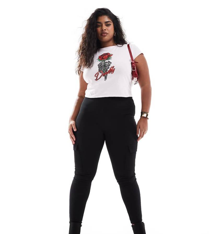 Yours - Gerippte Cargo-Leggings in Schwarz von Yours