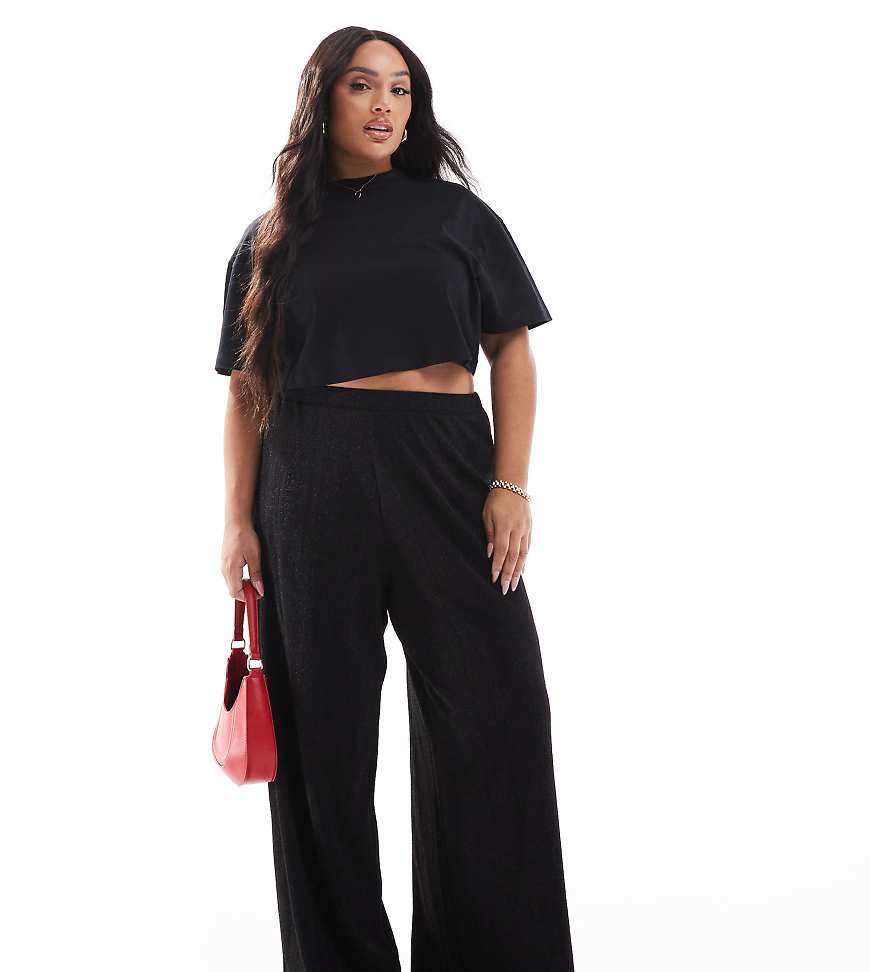Yours - Hose in Schwarz mit Streifen und weitem Bein von Yours