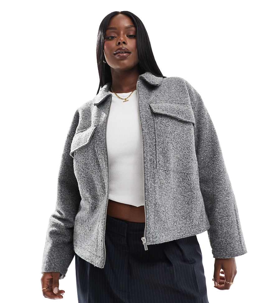 Yours - Kurz geschnittene Hemdjacke aus Wolle in Grau von Yours