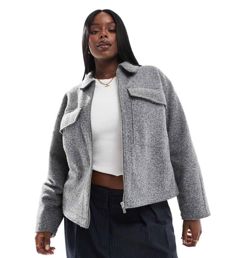 Yours - Kurz geschnittene Hemdjacke aus Wolle in Grau von Yours