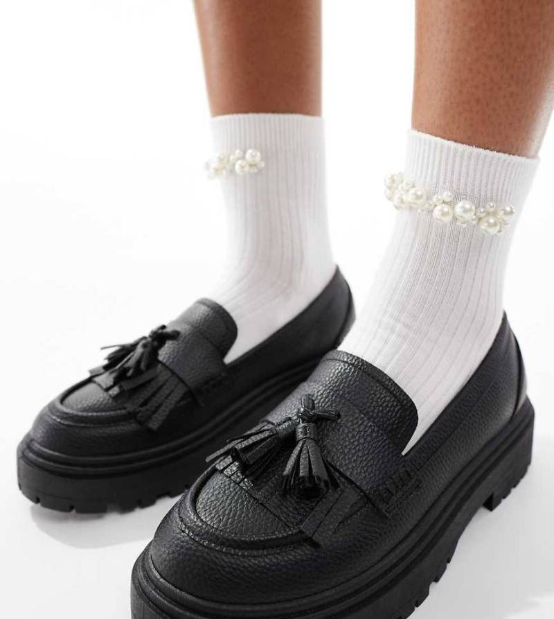 Yours - Loafer in Schwarz mit Quastendetail und dicker Sohle von Yours