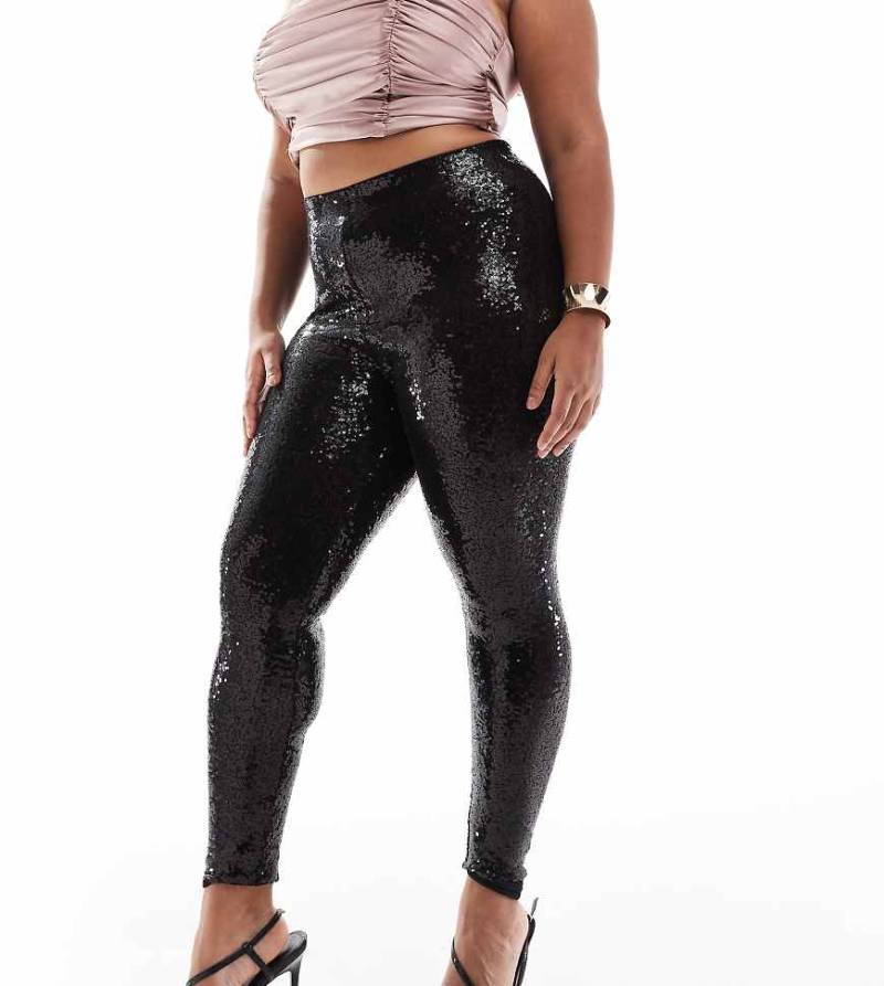 Yours - Pailletten-Leggings in Schwarz von Yours