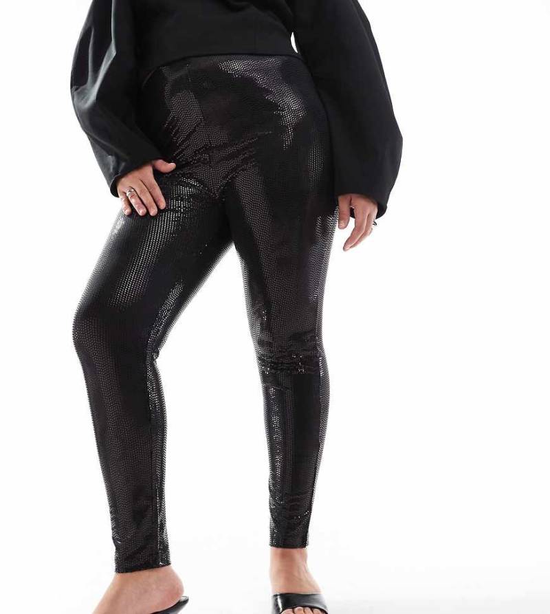 Yours - Pailletten-Leggings in schimmerndem Schwarz von Yours
