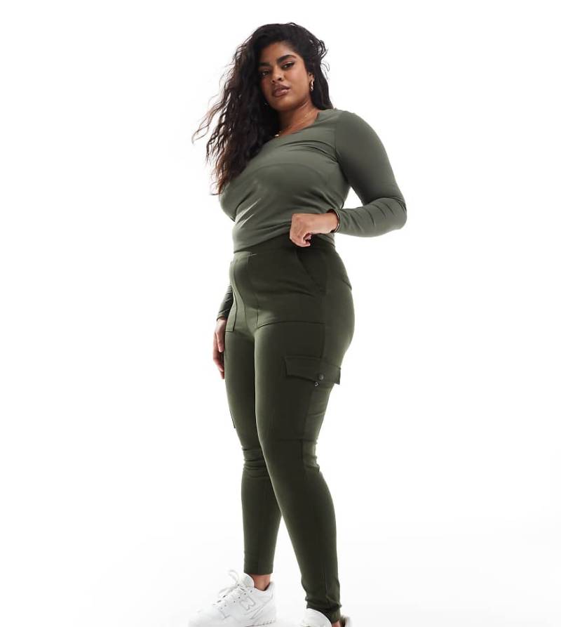 Yours - Ponte-Leggings in Khaki mit Cargotaschen-Grün von Yours