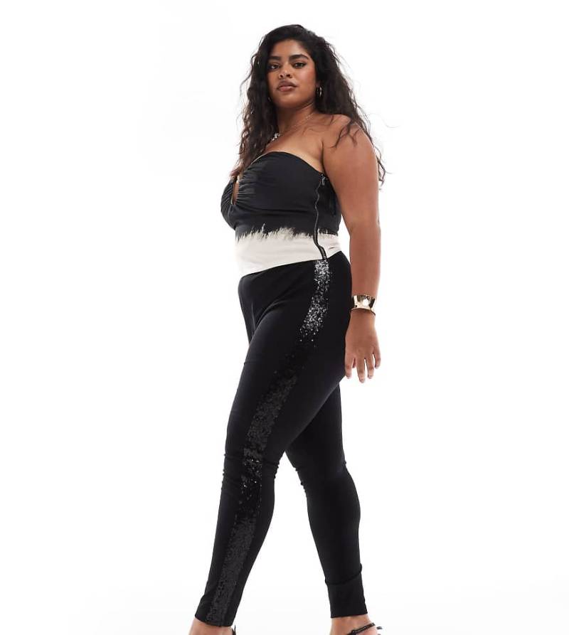 Yours - Ponté-Leggings in Schwarz mit seitlichem Paillettenstreifen von Yours