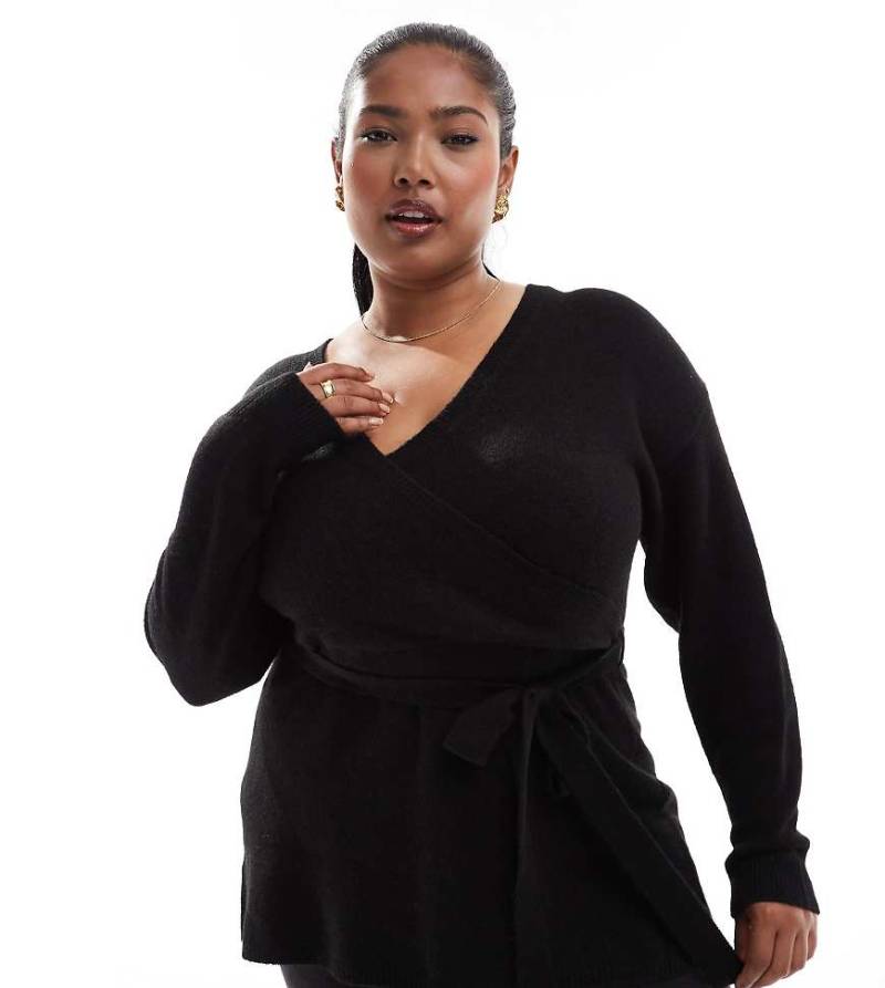 Yours - Pullover in Schwarz mit Wickeldesign von Yours