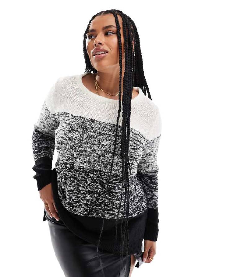 Yours - Pullover mit Farbblock-Design in Schwarz-Weiß-Bunt von Yours