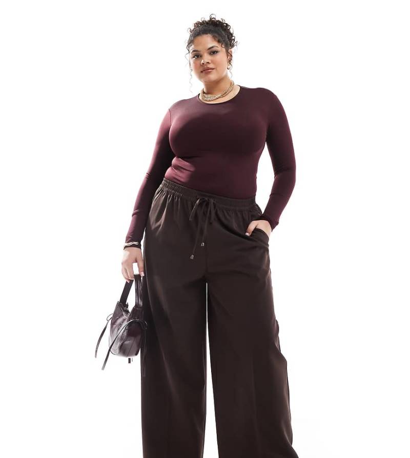 Yours - Schlupfhose mit weitem Bein in Schokoladenbraun von Yours