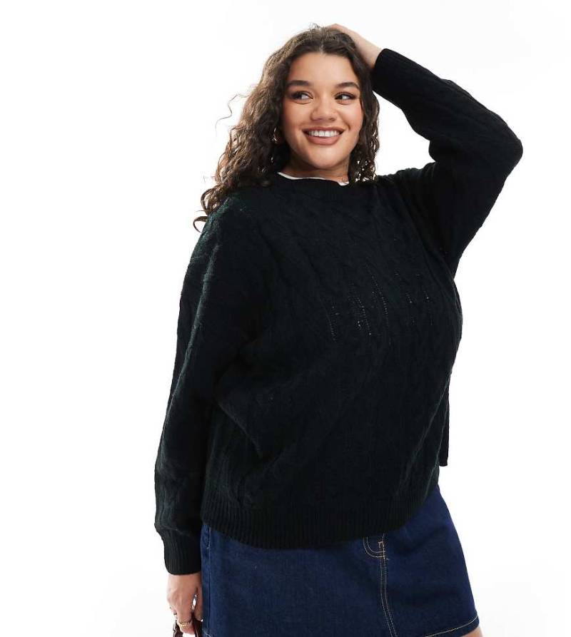 Yours - Zopfstrickpullover in Schwarz von Yours