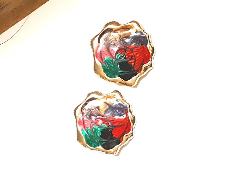 Cloisonne Ohrringe Regenbogen-Farben Gold-Ton Einstellung Durchbohrte Beiträge Vintage-Schmuck Geschenke Für Sie Muttertag Weihnachten Ihre von YoursOccasionally