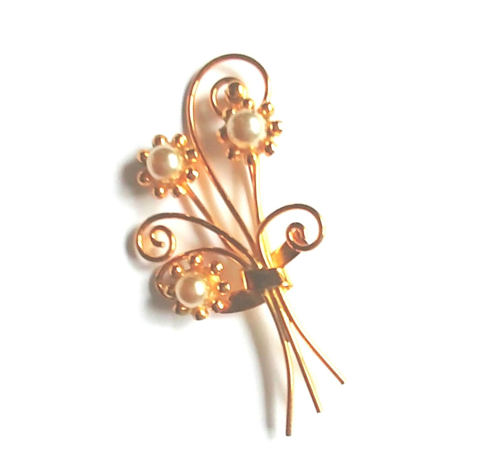 Coro Sterling Vermeil Brosche Blumen Vintage Faux Perle Anstecknadel von YoursOccasionally