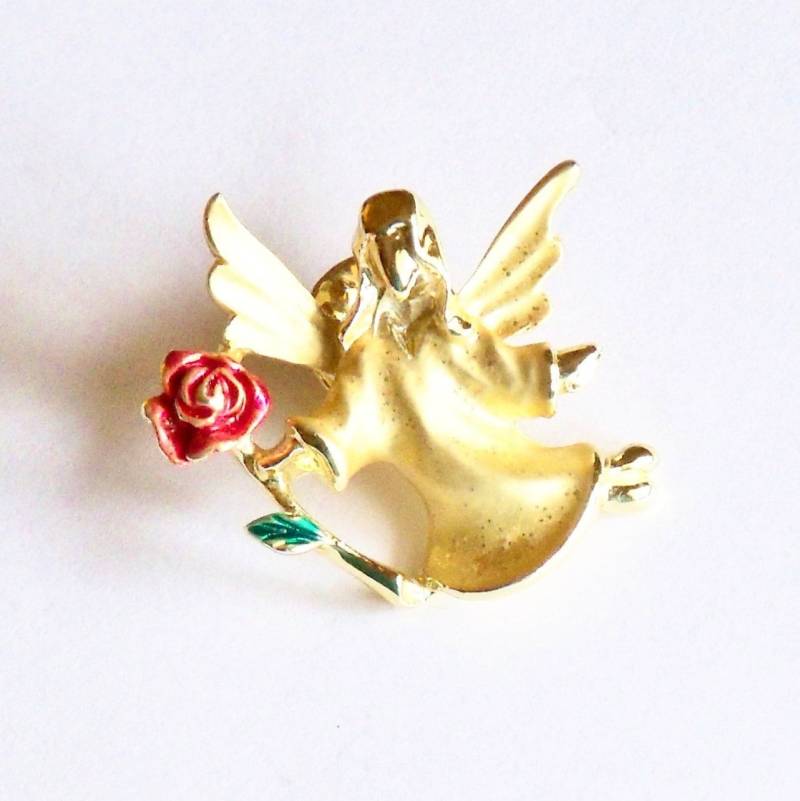 Gigi Giusti Signierte Engel Anstecknadel Goldfarbene Vintage Rosenbrosche von YoursOccasionally