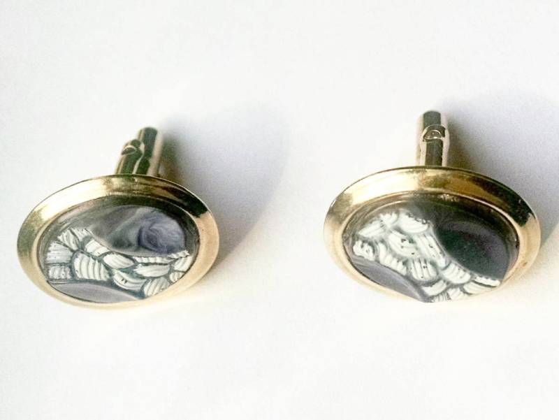 Vintage Abstrakte Manschettenknöpfe Gold Ton, Grau & Weiss Design von YoursOccasionally