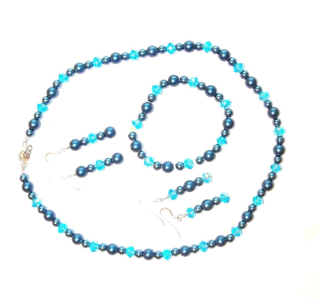 Schmuck-Set Halskette Ohrringe Armband Artisan Made Stahl Blau Aqua Perlen Hochzeit Casual Geschenke Für Sie Muttertag Ihre, Gelegentlich von YoursOccasionally