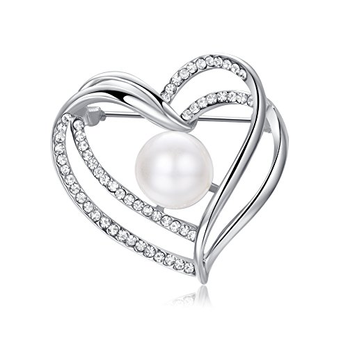 Yoursfs Einsam Perle Herzform Brosche Weißgold Vergoldete Künstliche Diamond und Pearl Valentinstage-oder Geburtstagsgeschenk für Damen Frauen Mädchen von Yoursfs