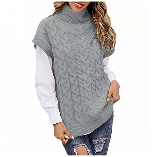 Ärmellose Strickweste Pullunder Damen Winter Elegant Sweater Vest Casual Strickpullover Rollkragen Winterpullover Einfarbig Weste Klassischer Rollkragenpullover Strickpulli Tank Tops Streetwear von Yourumao