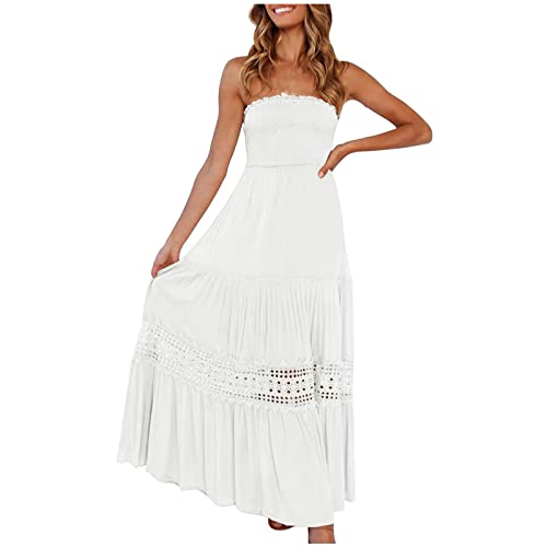 Boho Strandkleid Damen Sommerkleid Sexy Bandeau Wickelkleid Trägerloses Festlich Kleider Urlaub Hawaii Tube Kleid Lang Elegant Abendkleid für Hochzeit Fashion BlumenAbschlusskleid Party Ball Gowns von Yourumao