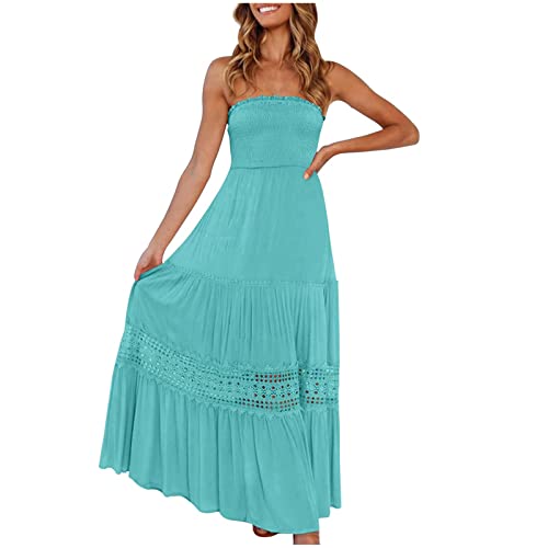 Boho Strandkleid Damen Sommerkleid Sexy Bandeau Wickelkleid Trägerloses Festlich Kleider Urlaub Hawaii Tube Kleid Lang Elegant Abendkleid für Hochzeit Fashion BlumenAbschlusskleid Party Ball Gowns von Yourumao