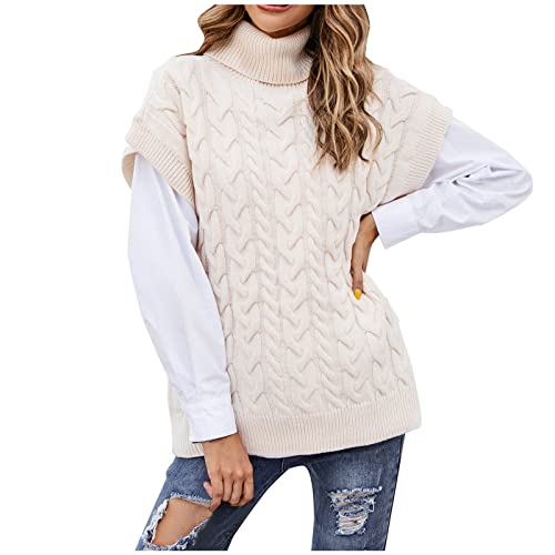 Casual Strickpullover Sweater Vest Elegante Ärmellose Damen Strickweste Winter Herbst Pullunder, Klassischer Rollkragenpullover Strickpulli Winterpullover Einfarbig Weste Freizeit Streetwear Top von Yourumao