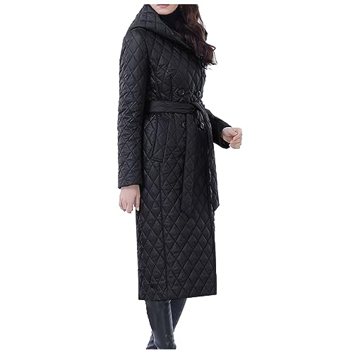 Damen 2023 Winterjacke Steppjacke Mantel, Übergangsjacke Daunenjacke Steppmantel Leichte Lang mit Gürtel Daunenmantel Winddicht Gesteppte Jacke Pufferjacke Winterparka Sportjacke Knopf Übergang von Yourumao