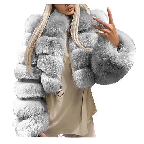 Damen Kunstpelz Warme Winterjacke Kunstfell Plüschjacke Felljacke Dicker Flauschige Faux Pelzmantel Wintermantel Outwear Elegant Pelzjacke Cardigan Kurze Reißverschluss Parka Fellmantel Baggy für von Yourumao