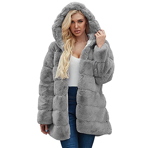 Damen Winterjacke Kunstfell Warme Kunstpelz, Dicker Plüschjacke Faux Pelzmantel Flauschige Felljacke Outwear Pelzjacke Elegant Festlich Wintermantel Cardigan Oversize Lang Fellmantel Parka Offene von Yourumao