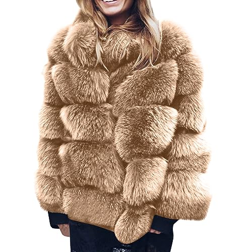 Dicker Faux Pelzmantel Felljacke Flauschige Plüschjacke Winterjacke Kunstpelz Damen Kunstfell Warme Lang Parka Strickjacke Fellmantel Outwear Langarm Elegant Pelzjacke Wintermantel Halloween Kostüm von Yourumao