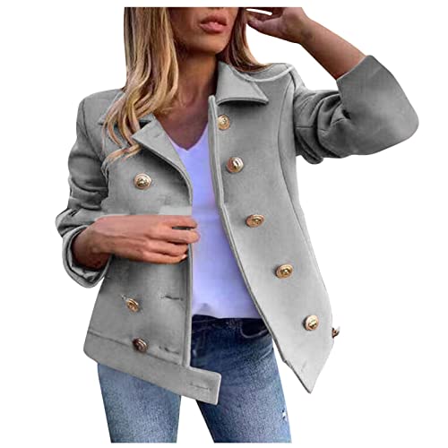 Einfarbig Winter Wollmantel Damen Peacoat Trenchcoat Elegant Klassischer Blazermantel Übergangsjacke Knöpfe Wolljacke Schmale Dufflecoat Winterjacke Outdoor Taschen Damenmantel Parka Winddichter von Yourumao