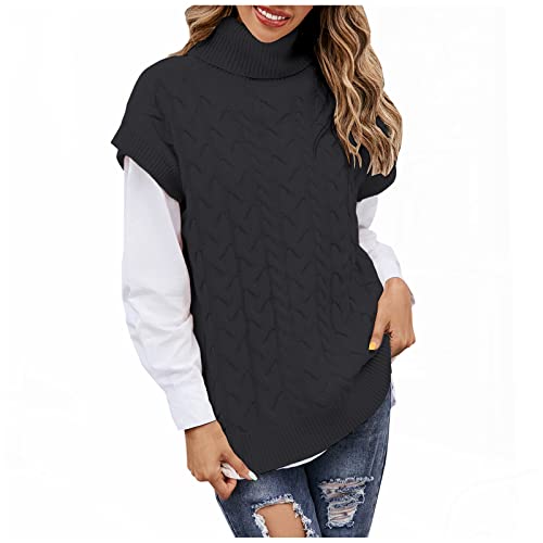Yourumao Elegante Strickpullover Sweater Vest Casual Damen Ärmellose Frühling Strickweste Pullunder, Strickpulli Rollkragenpullover Trendiger Weste Strickpullunder Einfarbig Tank Tops Zopfmuster von Yourumao