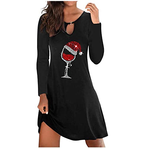 Festliches Weihnachten Kleider Damen Shirtkleid 3D Weinglas Druck Kleid Sexy Minikleid Langarmshirt Partykleid Locker Weihnachtskleid Karnrval Ballkleid Elegant Abendkleid für Teenager Mädchen von Yourumao