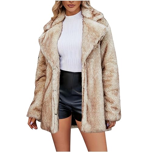 Flauschige Dicker Felljacke Faux Pelzmantel Plüschjacke Winterjacke Damen Kunstfell Warme Kunstpelz, Umlegekragen Fellmantel Lang Parka Strickjacke Pelzjacke Outwear Wintermantel Elegant Langarm von Yourumao