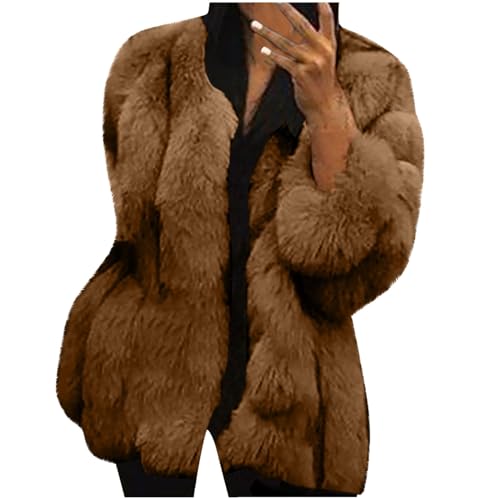 Flauschige Plüschjacke Felljacke Dicker Faux Pelzmantel Warme Winterjacke Damen Kunstfell Kunstpelz Oversize Fellmantel Parka Cardigan Langarm Wintermantel Elegant Outwear Pelzjacke für Party von Yourumao