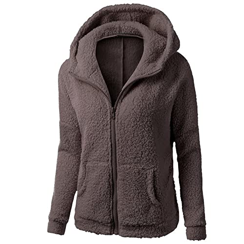 Fleecejacke Damen Herbst Teddyjacke Winterjacke Reißverschluss Kapuzenjacke Slim Plüschjacke Warme Kuscheljacke Weich Übergangsjacke Wintermantel Lang Fleecemantel Outwear Elegant Mäntel 2023 Übergang von Yourumao