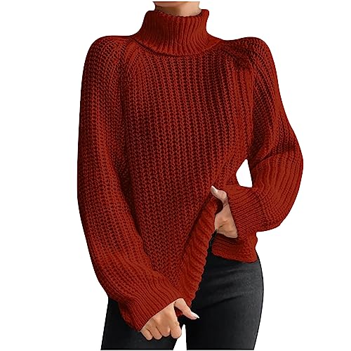 Herbst Winter Langarmshirt Pullover Damen Strickpullover, Pulli Grobstrickpullover Rollkragen Elegant Warme Lang Zopfmuster Einfarbig Strickpulli Rollkragenpullover Sweater Streetwear Strickwaren von Yourumao