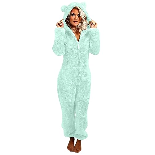 Jumpsuit Damen Hausanzug Kuschelig Winter Fluffy Pyjama Teddy Fleece Schlafanzug Overall Einteiler Plüsch Ganzkörperanzug Große Größen Hosenanzug Flauschig Schlafoverall 3D Halloween Kostüm Cosplay von Yourumao