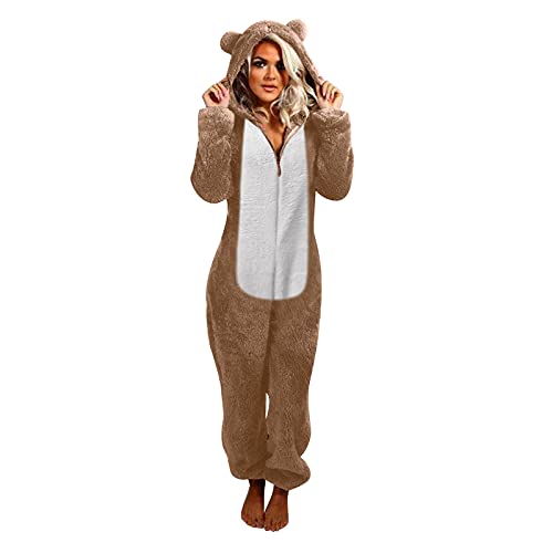 Jumpsuit Damen Hausanzug Kuschelig Winter Fluffy Pyjama Teddy Fleece Schlafanzug Overall Einteiler Plüsch Ganzkörperanzug Große Größen Hosenanzug Flauschig Schlafoverall 3D Halloween Kostüm Cosplay von Yourumao