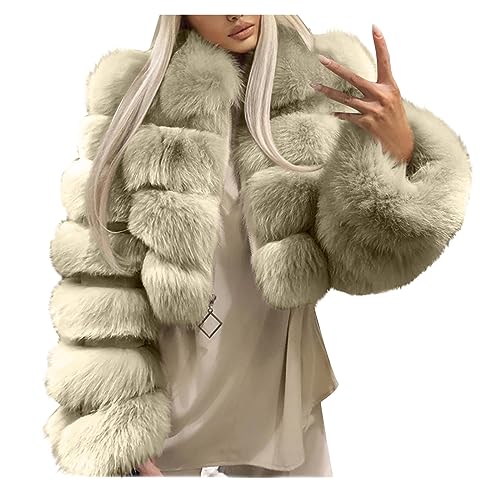 Kunstfell Kunstpelz Winterjacke Warme Damen Wintermantel Elegant Outwear Pelzjacke Faux Pelzmantel Dicker Flauschige Plüschjacke Felljacke Reißverschluss Parka Kurze Fellmantel Cardigan Trenchcoat von Yourumao