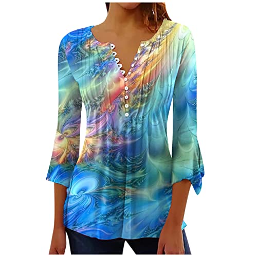 Oberteile Festlich T-Shirt Basic Tops Shirts 3/4 Arm Elegant Sommer Damen Bluse Tops Trend Blusenshirt Tunika Bedruckte Longbluse Strandtunika Frühling Pullover Boho Regular Fit Damenblusen Bequeme von Yourumao