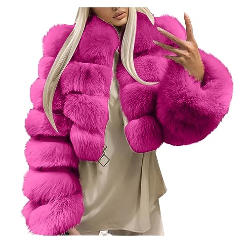 Plüschjacke Felljacke Faux Pelzmantel Dicker Flauschige Kunstfell Damen Winterjacke Warme Kunstpelz, Fellmantel Parka Strickjacke Reißverschluss Kurze Outwear Wintermantel Pelzjacke Festlich Elegant von Yourumao