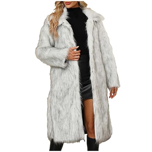 Plüschjacke Felljacke Faux Pelzmantel Dicker Flauschige Kunstpelz Winterjacke Warme Damen Kunstfell Lang Fellmantel Parka Strickjacke Elegant Outwear Pelzjacke Wintermantel Festlich Halloween Kostüm von Yourumao