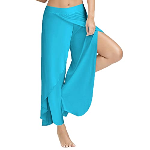 Sommerhose Damen Leicht Stoffhose Luftig Haremshosen Culottes Palazzo Hose Lose Weite Hose Lässige Plissee Hose Lang Wickelhose Sommer Sport Yoga Caprihose Elegante Hosenrock mit Schlitz Freizeithose von Yourumao