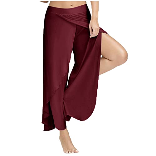 Sommerhose Damen Leicht Stoffhose Luftig Haremshosen Culottes Palazzo Hose Lose Weite Hose Lässige Plissee Hose Lang Wickelhose Sommer Sport Yoga Caprihose Elegante Hosenrock mit Schlitz Freizeithose von Yourumao