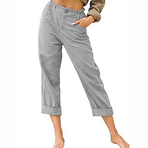 Sommerhose Damen Leicht und Luftig Leinenhose Elegant Stoffhose Festlich Hosen Sommer Boho Strandhose Leinen Freizeithose Straight Leg Outdoor Hose Lang Bequeme Damenhose Tasche Leinen Homewear Pants von Yourumao