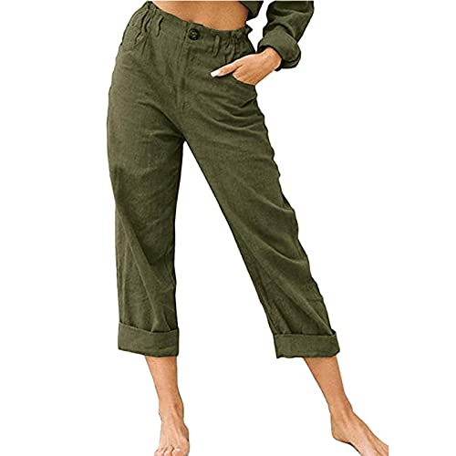 Sommerhose Damen Leicht und Luftig Leinenhose Elegant Stoffhose Festlich Hosen Sommer Boho Strandhose Leinen Freizeithose Straight Leg Outdoor Hose Lang Bequeme Damenhose Tasche Leinen Homewear Pants von Yourumao