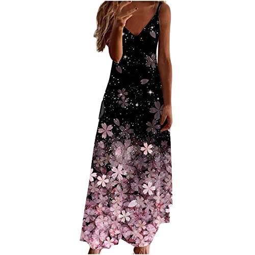 Sommerkleid Damen Boho Strandkleid Langes Maxikleid Elegantes Abendkleid für Hochzeit Sommer Abschlusskleid Party Ballkleid Fashion Sommerkleid Blumenmuster Sexy V-Ausschnitt Urlaubs Hawaii Kleider von Yourumao