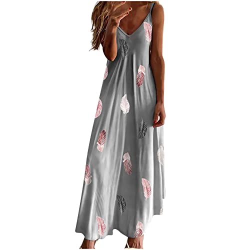 Sommerkleid Damen Boho Strandkleid Langes Maxikleid Elegantes Abendkleid für Hochzeit Sommer Abschlusskleid Party Ballkleid Fashion Sommerkleid Blumenmuster Sexy V-Ausschnitt Urlaubs Hawaii Kleider von Yourumao