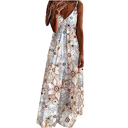 Sommerkleid Damen Boho Strandkleid Langes Maxikleid Elegantes Abendkleid für Hochzeit Sommer Abschlusskleid Party Ballkleid Fashion Sommerkleid Blumenmuster Sexy V-Ausschnitt Urlaubs Hawaii Kleider von Yourumao