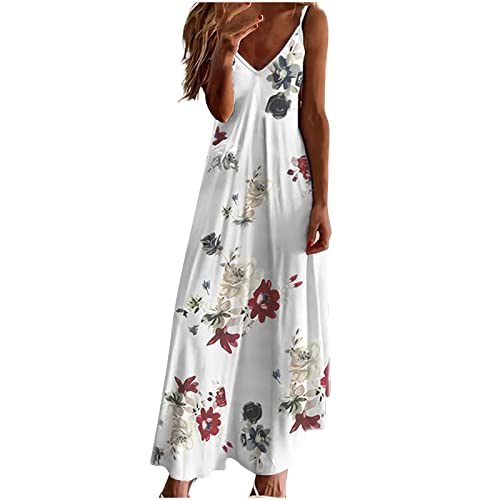 Sommerkleid Damen Boho Strandkleid Langes Maxikleid Elegantes Abendkleid für Hochzeit Sommer Abschlusskleid Party Ballkleid Fashion Sommerkleid Blumenmuster Sexy V-Ausschnitt Urlaubs Hawaii Kleider von Yourumao