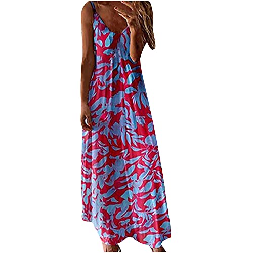 Sommerkleid Damen Boho Strandkleid Langes Maxikleid Elegantes Abendkleid für Hochzeit Sommer Abschlusskleid Party Ballkleid Fashion Sommerkleid Blumenmuster Sexy V-Ausschnitt Urlaubs Hawaii Kleider von Yourumao